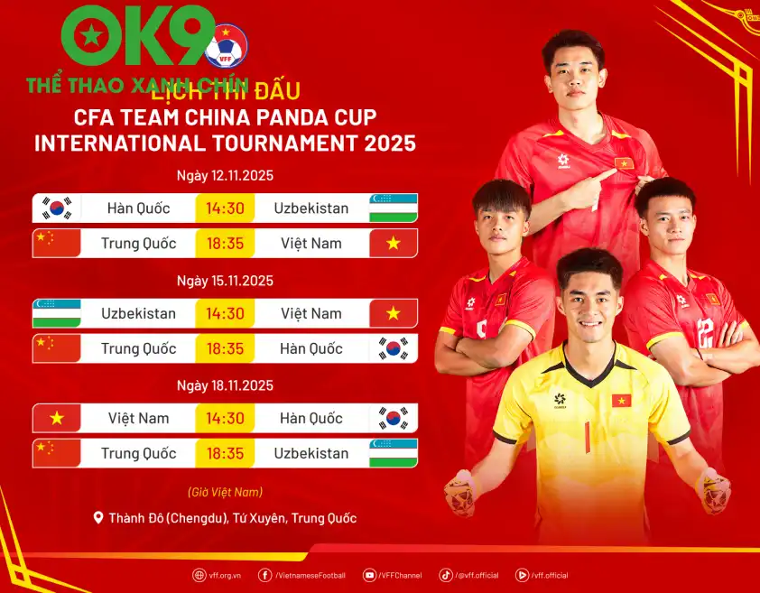 Lịch thi đấu giải giao hữu Panda Cup 2025 của U22 Việt Nam